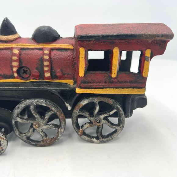 Vintage Cast Iron Toy Red/Black Train Steam Engine Locomotive 9"x2.5" - Picture 2 of 13